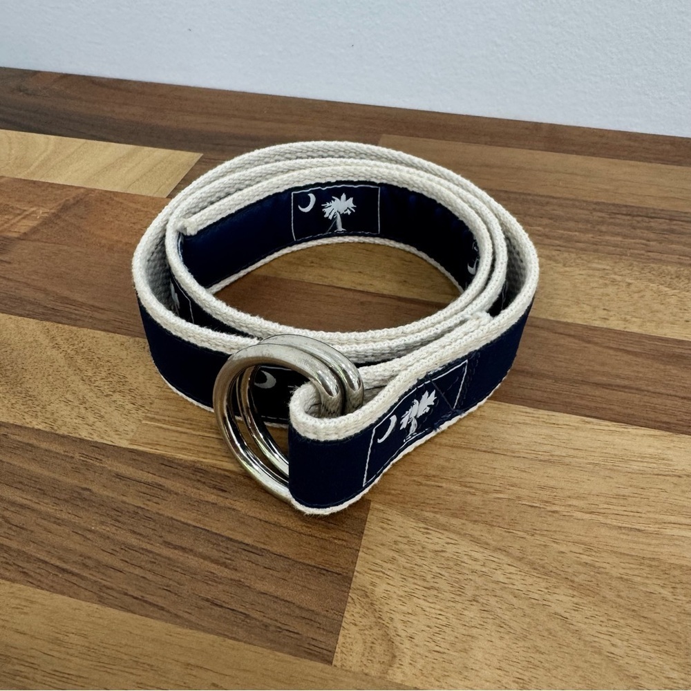 Moonshine Palmetto State Crescent Moon Belt D rings Navy blue with white Sz Lg
